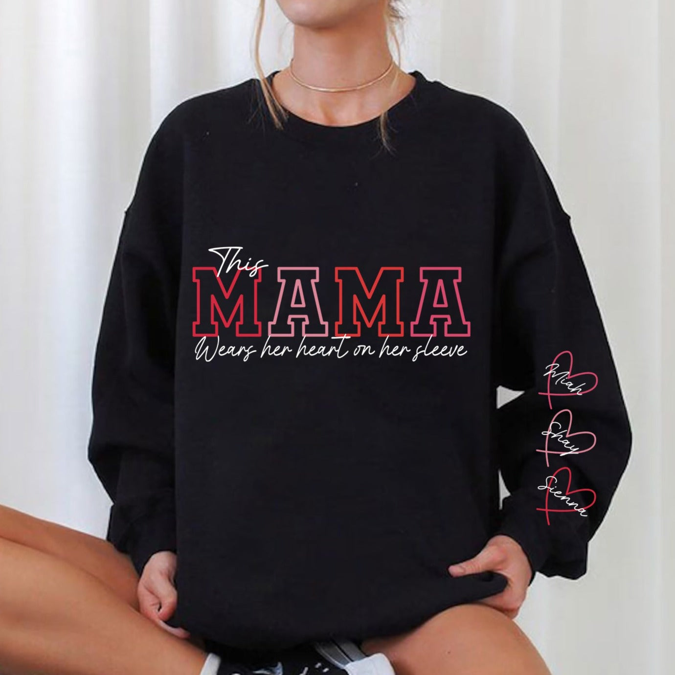 Personalized I Wear My Heart On My Sleeve Mama Sweatshirt