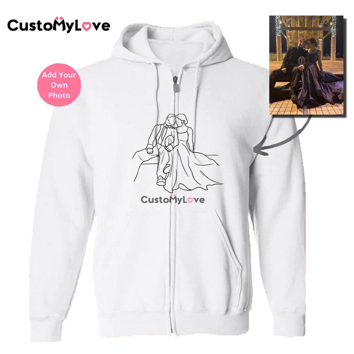 ❤️PERSONALIZED PHOTO LINE DRAWING ZIP-UP HOODIE